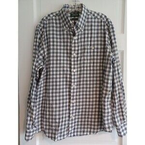 Orvis navy white plaid cotton flannel shirt mens L preppy buttondown sporty